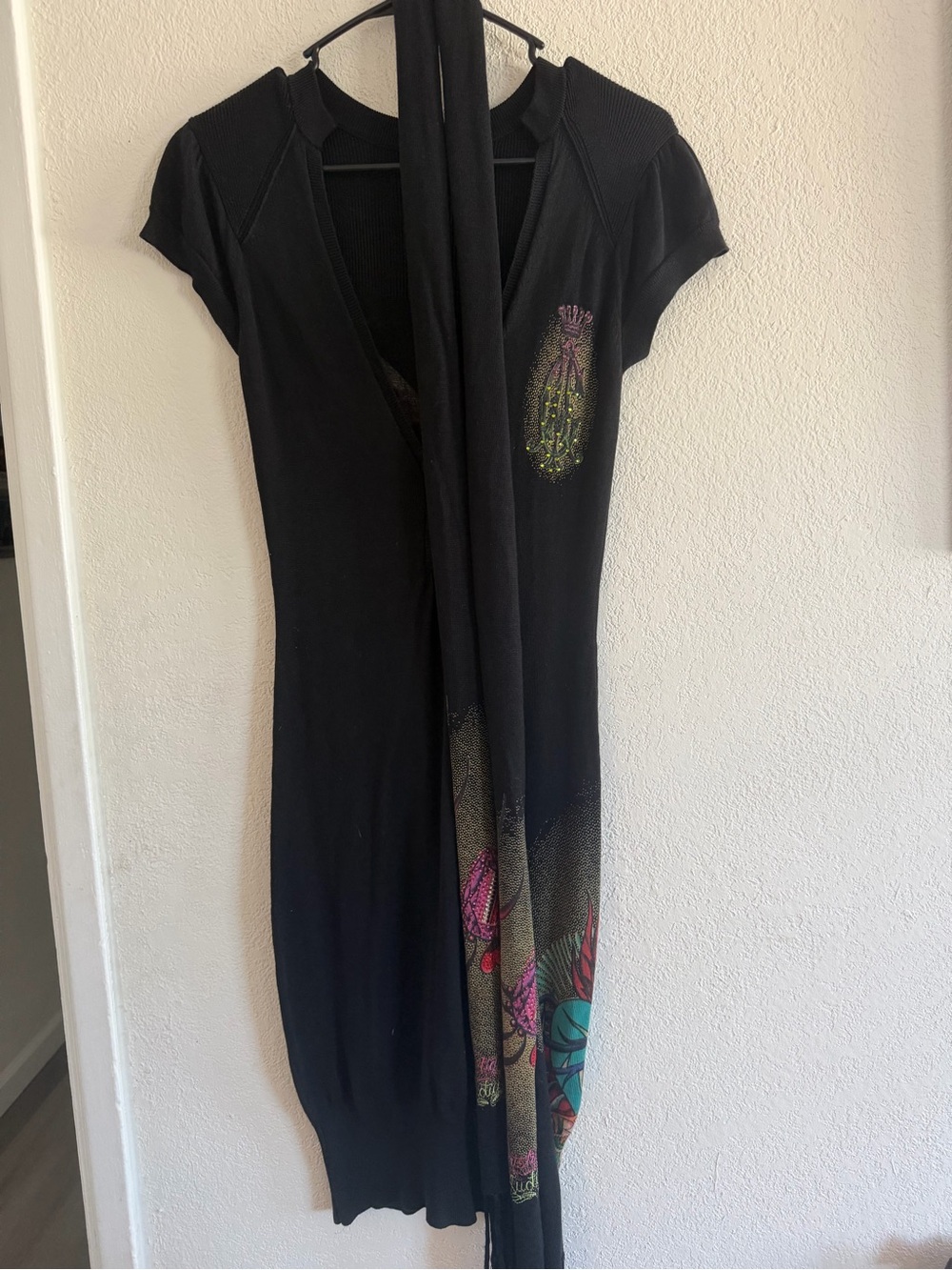 Christian Audigier black Women's Short-Sleeve Dress with Multicolor Print
